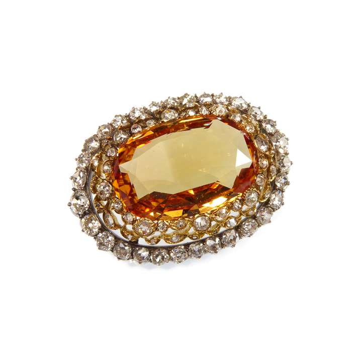 Large golden topaz and diamond cluster brooch